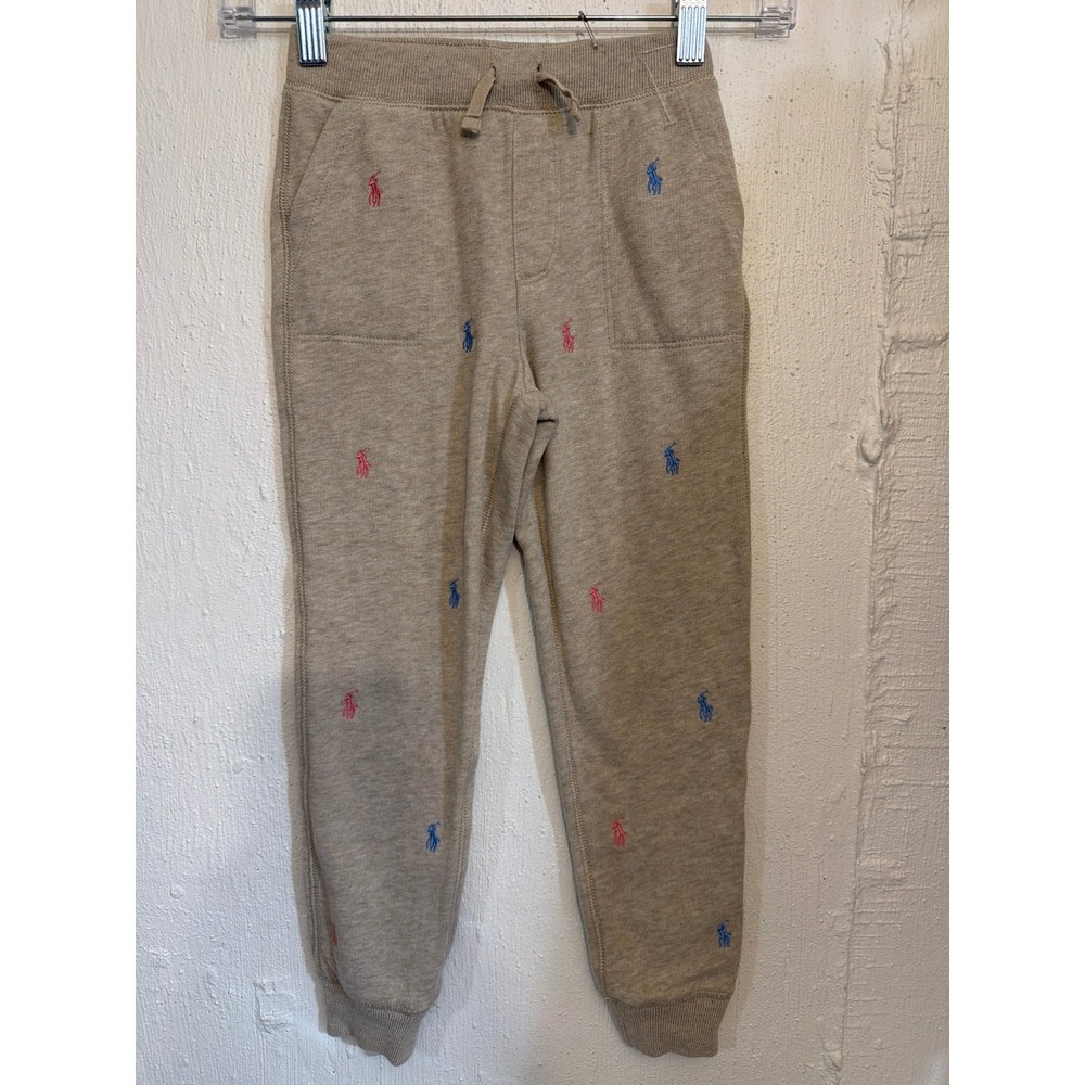 Polo Ralph Lauren All Over Pony Embroidered Joggers Tan Beige Size 6